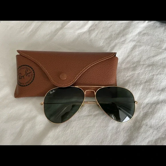 Authentic Black Lense Gold Frame Aviator Rayban Sunglasses